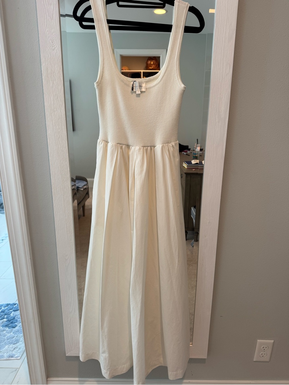 Cream Tank Maxi Dress - Sleeveless Ribbed Bodice